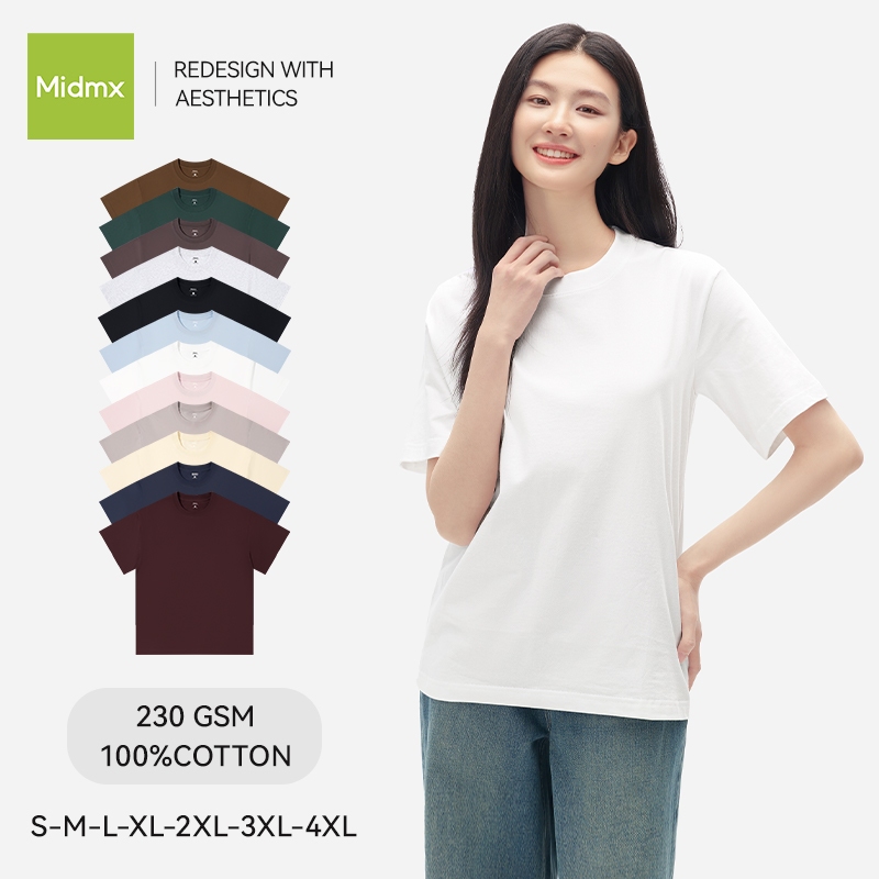 Midmx เสื้อยืดแขนสั้นคอกลม ผ้าฝ้าย100% ผ้านุ่ม ระบายอากาศดี เสื้อยืด unisex