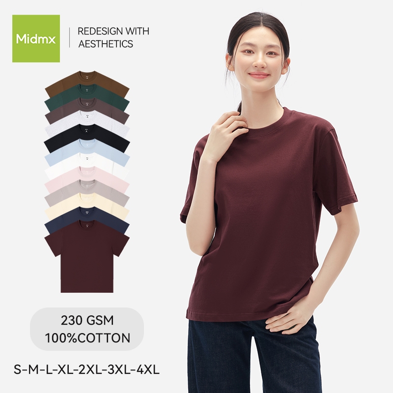 (จัดส่งตลอด 24 ชั่วโมง）Midmx เสื้อยืด oversize เสื้อยืดเปล่า เสื้อยืดคอกลม 6 สี  ดีไซน์คลาสสิค