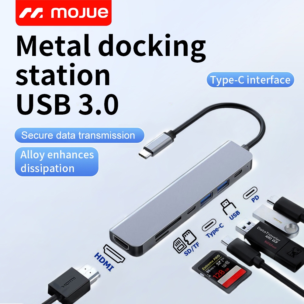 MOJUE อะแดปเตอร์ฮับType-c HUB USB-C รองรับสูงสุด HDMI 4K 30Hz+ USB2.0+USB3.0+PD+SD/TF