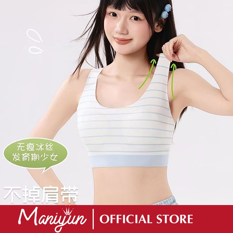 Maniyun 9-18Y Classic Striped Training Bra Breathable Seamless Girls Sports Bra วัยรุ่น