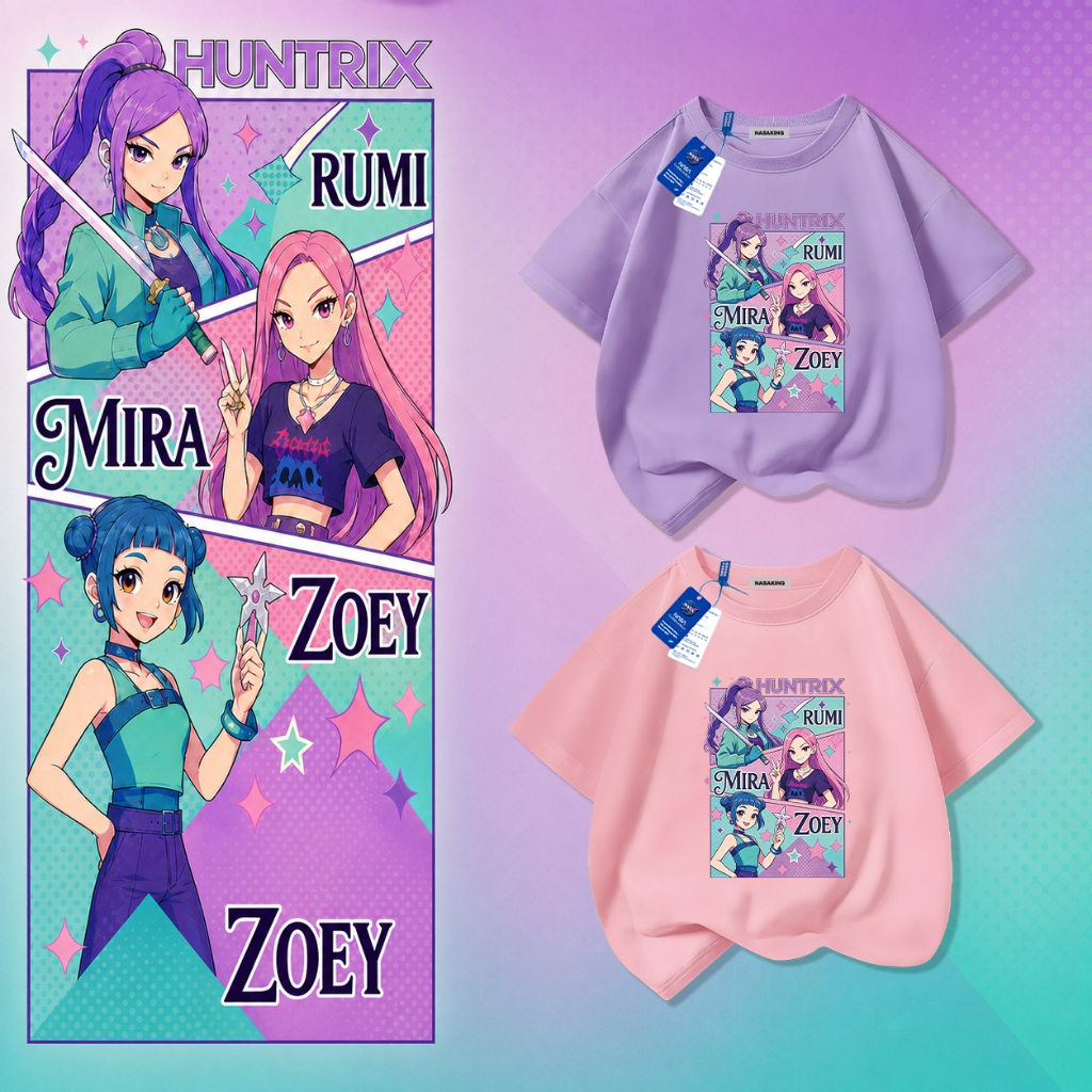 【ส่งเร็ว 24 ชม.】COD เสื้อยืดเด็กผู้หญิง ลาย HUNTR/X นุ่มสบาย ใส่สบาย ส่งจากกรุงเทพฯ สำหรับเด็กอายุ 1-12 ปี