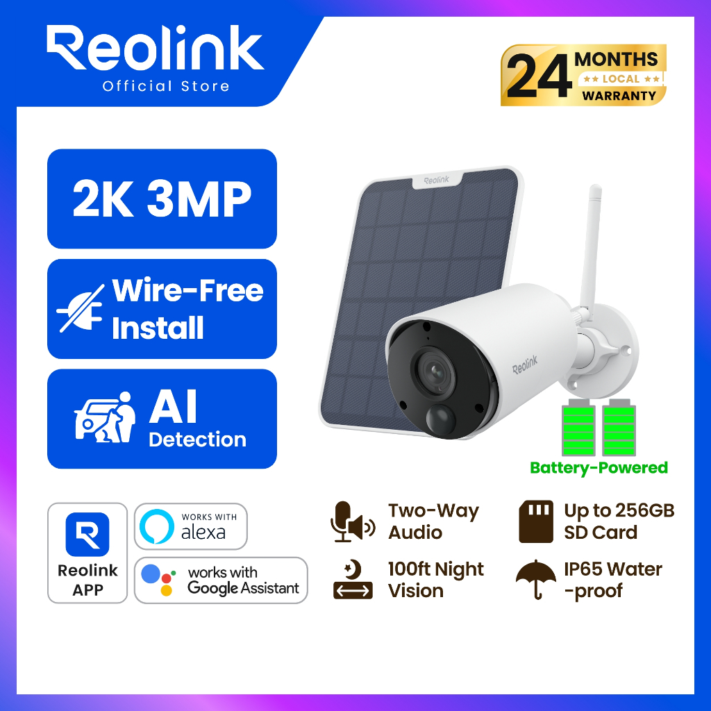 [ส่งจากไทย] Reolink Argus Eco กล้องวงจรปิดไร้สาย 3MP ติดตั้งภายนอก พร้อมแผงโซลาร์เซลล์, ตรวจจับอัจฉร