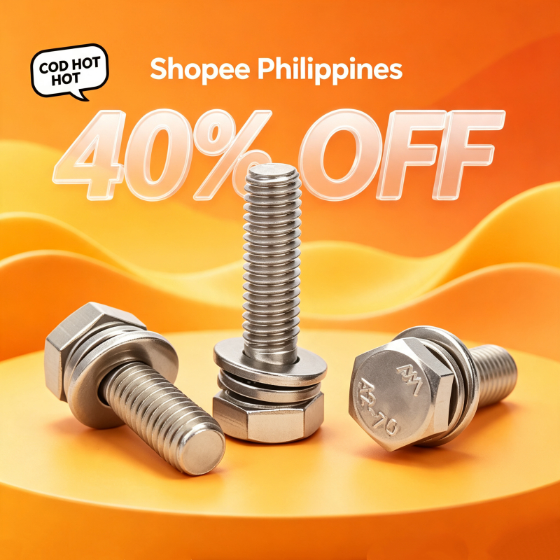 COD สกรูหกเหลี่ยมภายนอกสแตนเลส316 ชุดแหวนราบ+แหวนสปริง 316 Stainless Steel External Hex Bolt With Fl