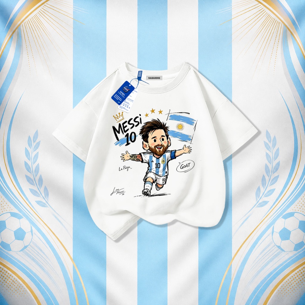 【จัดส่งภายใน 24 ชม.】COD เสื้อยืดเด็ก ลายการ์ตูนฟุตบอลเมสซี่ ส่งจากกรุงเทพฯ เหมาะสำหรับเด็กอายุ 1-12 ปี
