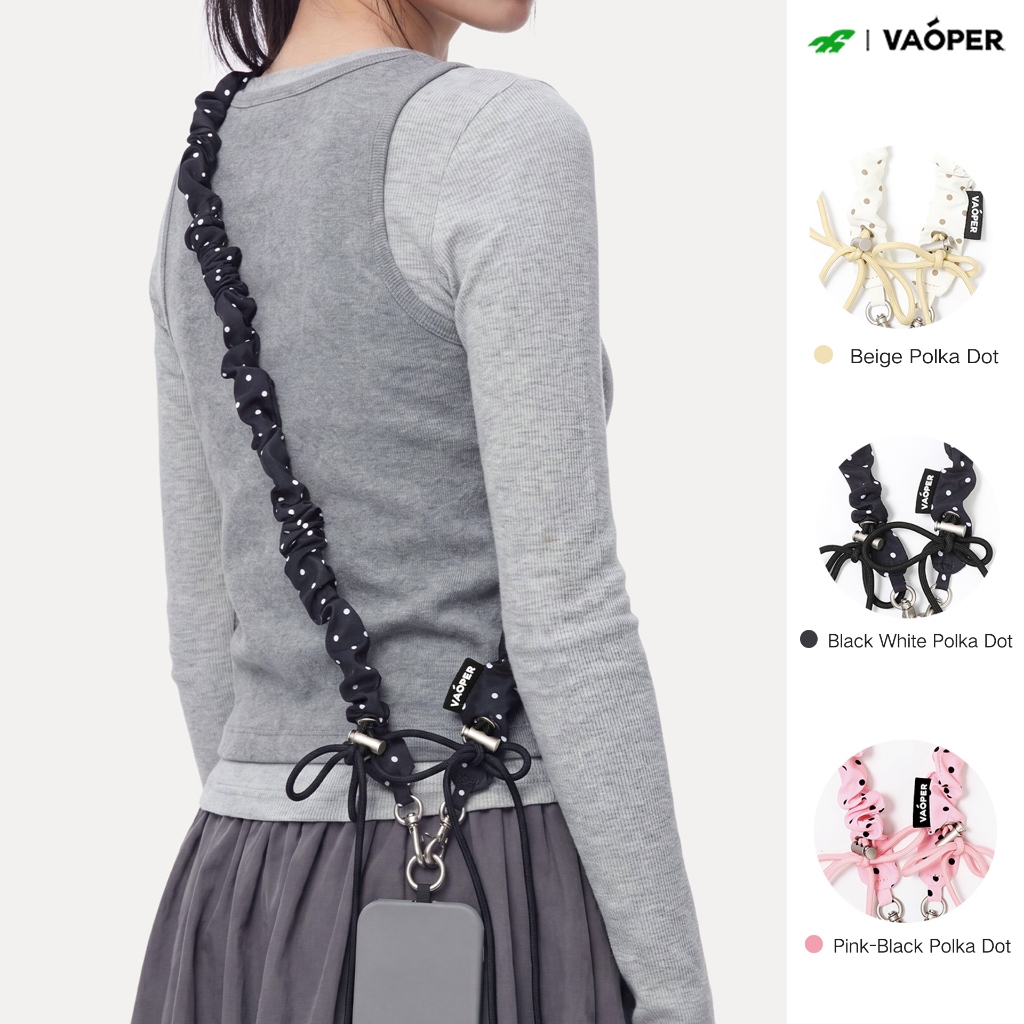 VAOPER Polka Dot Pleated Nylon Bag Strap Dopamine Replacement Crossbody Handphone Lanyard A054#5