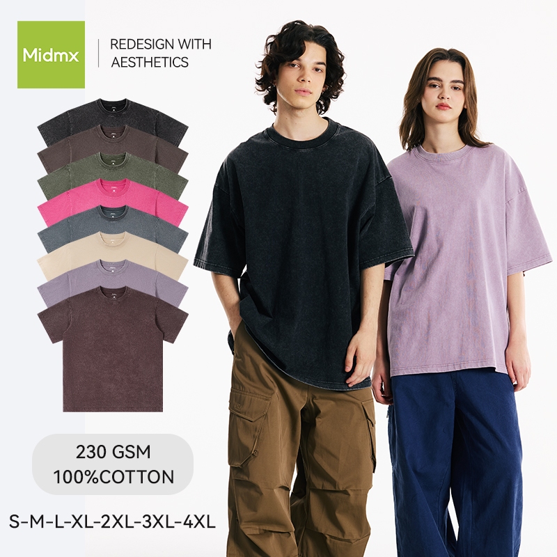 MIDMX เสื้อยืด unisex เสื้อยืดฟอก oversize ผ้าฝ้าย100%  เสื้อยืดผ้านุ่ม เสื้อ ไม่ขึ้นขุย