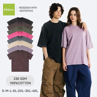 MIDMX ผ้าฝ้าย100% เสื้อยืดฟอก oversize เสื้อยืดแขนสั้นคอกลม สไตล์อเมริกัน ผ้านุ่มใส่สบาย แฟชั่นฤดูร้อน สําหรับผู้ชาย และผู้หญิง