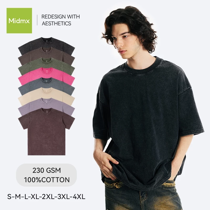【จัดส่งเร็ว】MIDMX ซักแล้วทำให้ดูเก่า เสื้อยืด ลําลอง ผ้าฝ้าย แขนสั้น คอกลม ผ้าฝ้ายแท้ แฟชั่นฤดูร้อน สําหรับผู้ชาย และผู้หญิง เสื้อยืดคอกลม 8 สี ผ้า มีของพร้อมส่ง