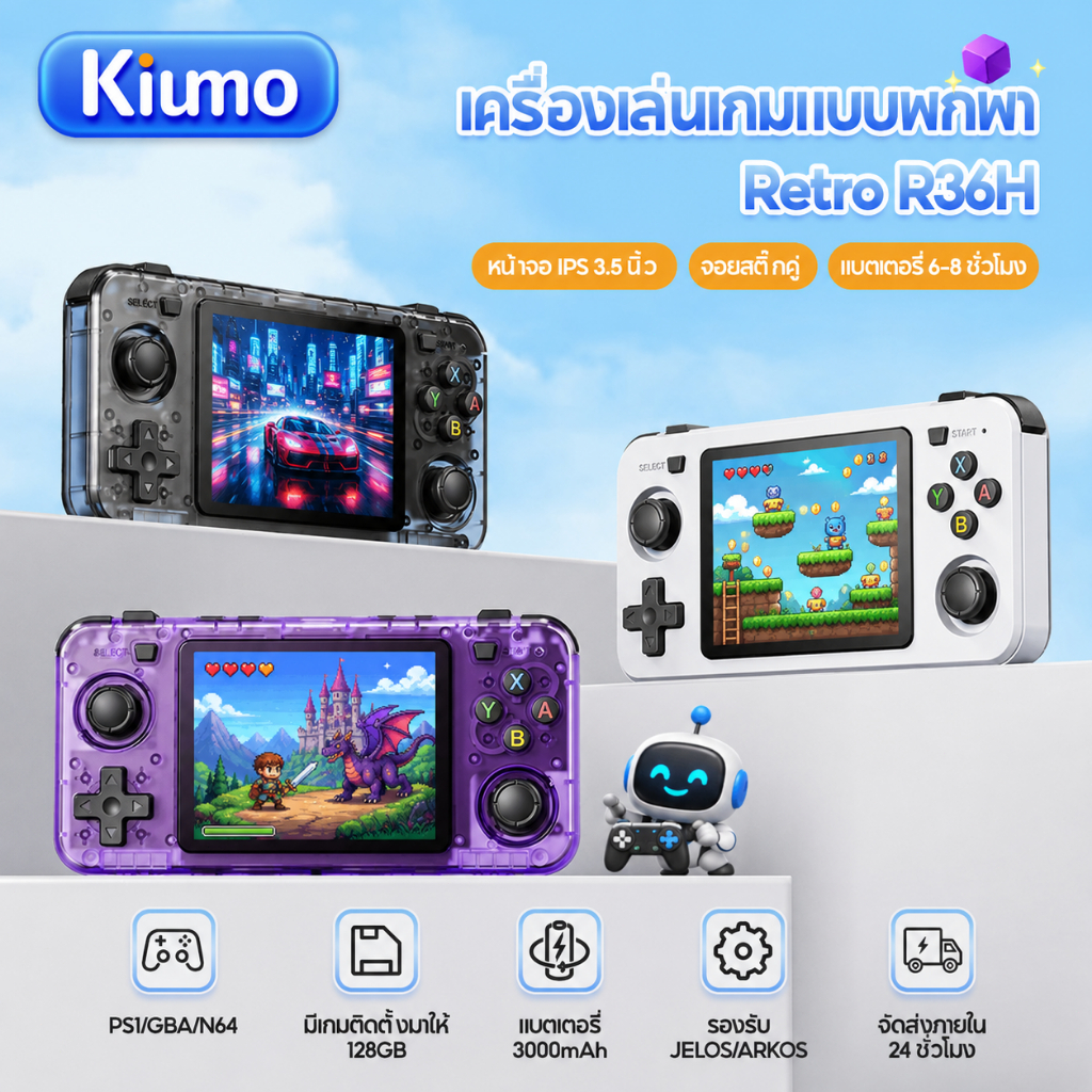 R36H เกมคอนโซลย้อนยุค 128GB แบบพกพา 21000+ เกม ชาร์จได้  PSP ของขวัญคริสต์มาส เกม เล่นได้หลายระบบ พกพาง่าย ของขวัญวันเกิด ปีใหม่ พร้อมส่ง