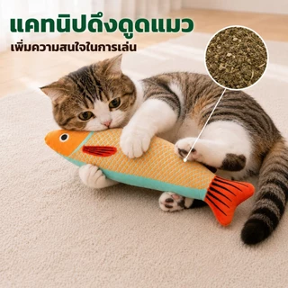 ของเล่นแมว ปลาแมว ปลาแคทนิป กัญชาแมว 24 ซม. มีเสียงในตัว ตุ๊กตาปลานุ่ม กัดเล่นกอดเตะ