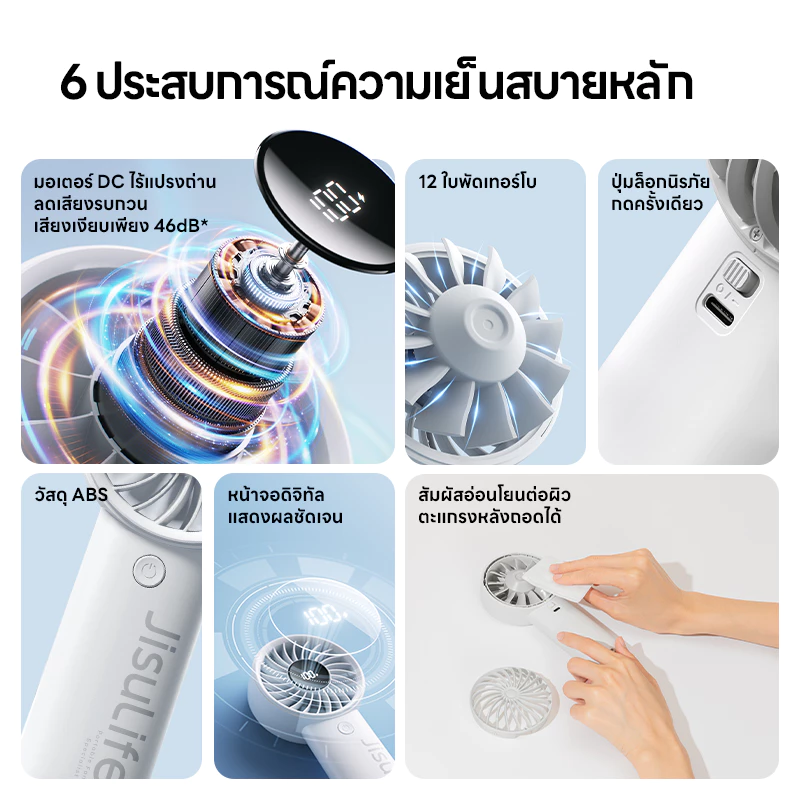 JisuLife พัดลมมือถือ 5000mAh 12 ใบพัด พัดลมเทอร์โบ พร้อมแบตเตอรี่ ใช้งานได้นาน 17 ชั่วโมง thumbnail 7