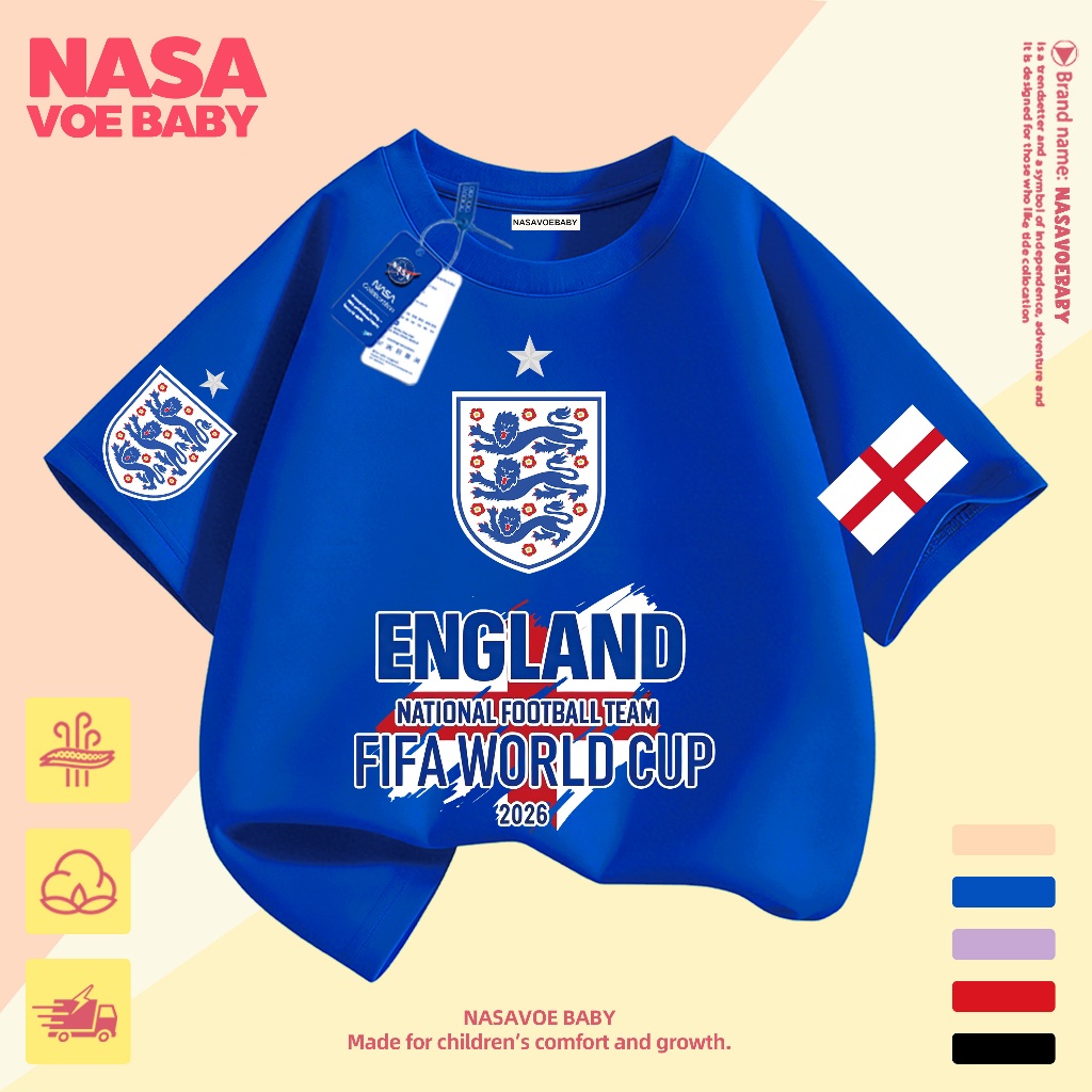【ส่งเร็ว 24ชม】 เสื้อยืดเด็ก ลายบอลโลก ทีมชาติอังกฤษ ไม่ต้องรีด ระบายอากาศด 3-13 ปี