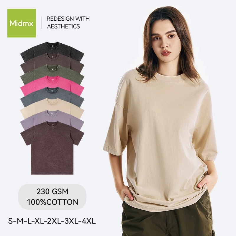 MIDMX เสื้อยืดฟอก ผ้าฝ้าย100% oversize มีหลายสีให้เลือก วินเทจสไตล์เก่า เข้ากับทุกลุคแขนสั้น แฟชั่นฤดูร้อน สําหรับผู้ชาย และผู้หญิง มีของพร้อมส่ง