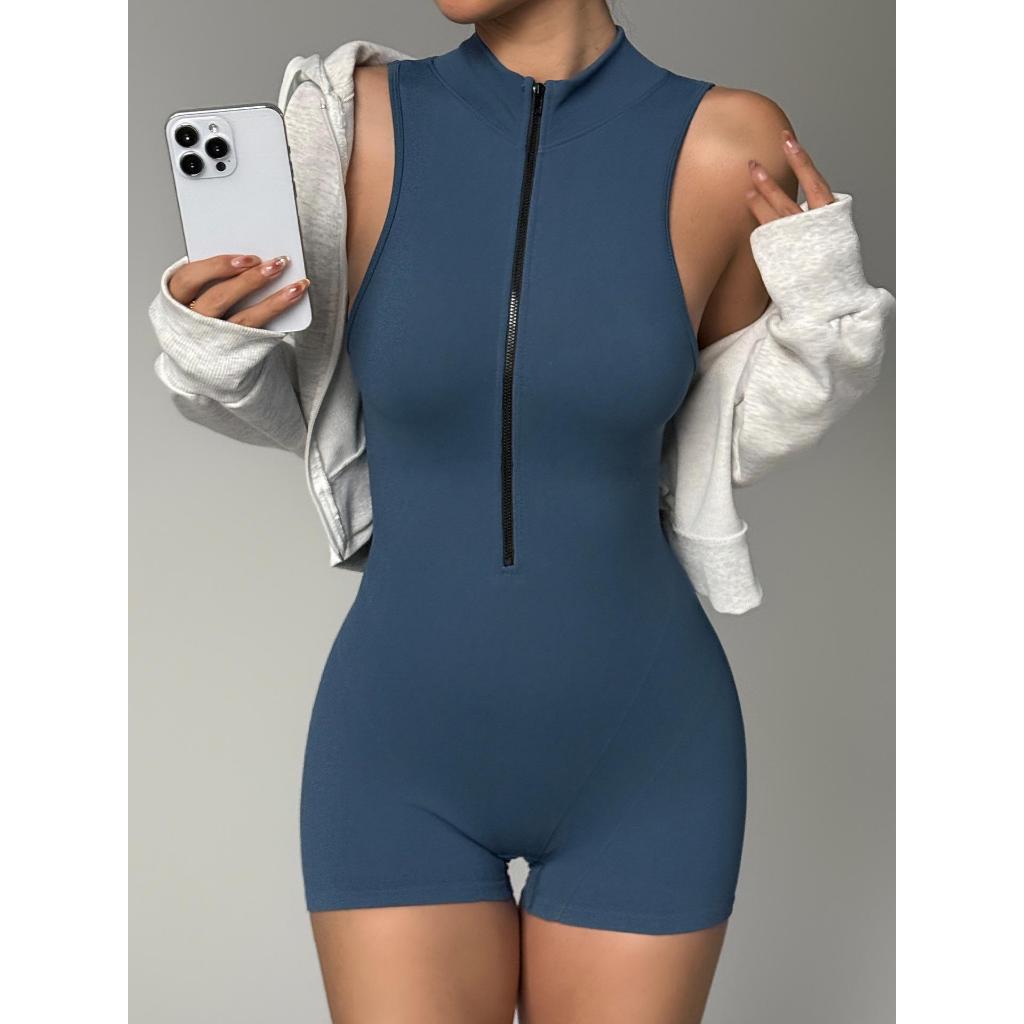 BLISS Rise Jumpsuit ซิปด้านหน้า One Piece โยคะยิมบอดี้สูท Tummy Control กีฬา Butt Lifting Contour ผ้ายืด Breathable เหมาะสําหรับโยคะยิมออกกําลังกาย Lounge วันทุกวัน Errn