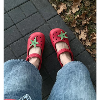 Xitiao กลางแจ้งสีแดงมะเขือเทศหลุมรองเท้าวันหยุดฤดูร้อน Micro Arch Anti-slip น้ําหนักเบา Mary Jane รองเท้าแตะผู้หญิง