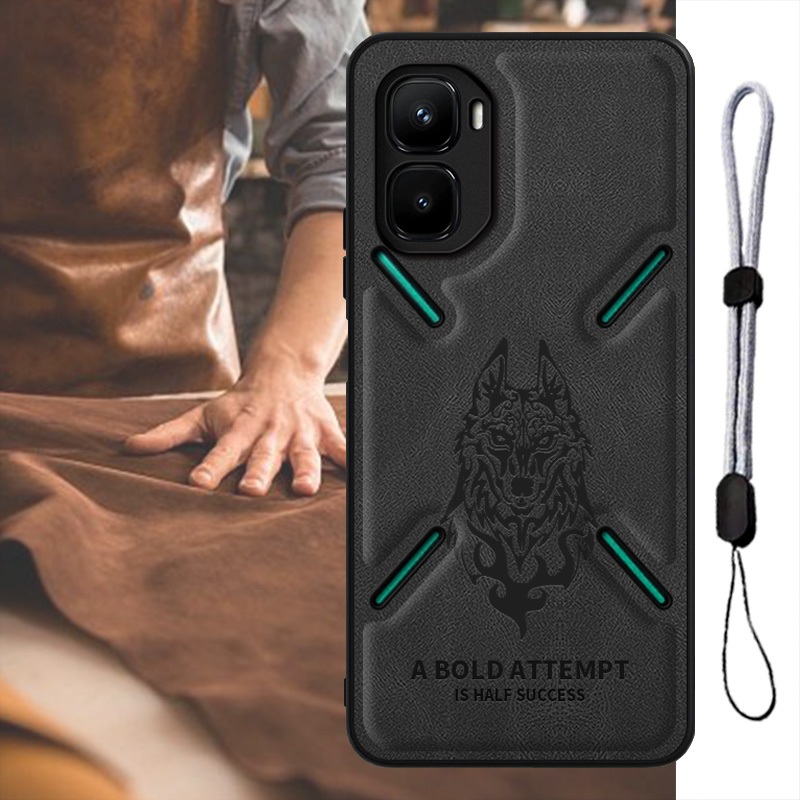สําหรับ Infinix GT 50 Pro X6891 เคสหนังหรูหราดีไซน์หมาป่าพร้อมเชือกคล้องโทรศัพท์มือถือแบบปรับได้