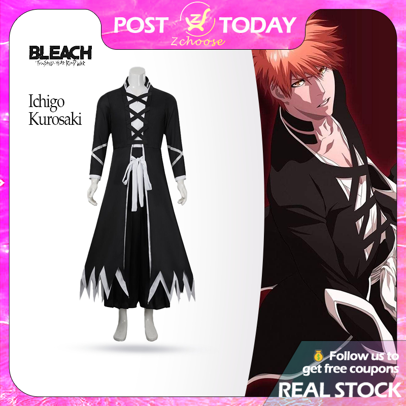⚔️🇹🇭พร้อมส่ง🇹🇭 เสื้อคลุมบังไค Ichigo Kurosaki จาก Bleach ชุดคอสเพลย์ยมทูต เสื้อคลุมยาวสีดำ Bankai Co