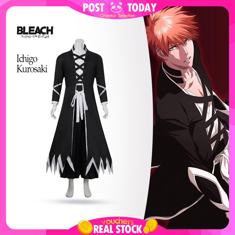 ⚔️🇹🇭พร้อมส่ง🇹🇭 เสื้อคลุมบังไค Ichigo Kurosaki จาก Bleach ชุดคอสเพลย์ยมทูต เสื้อคลุมยาวสีดำ Bankai Co