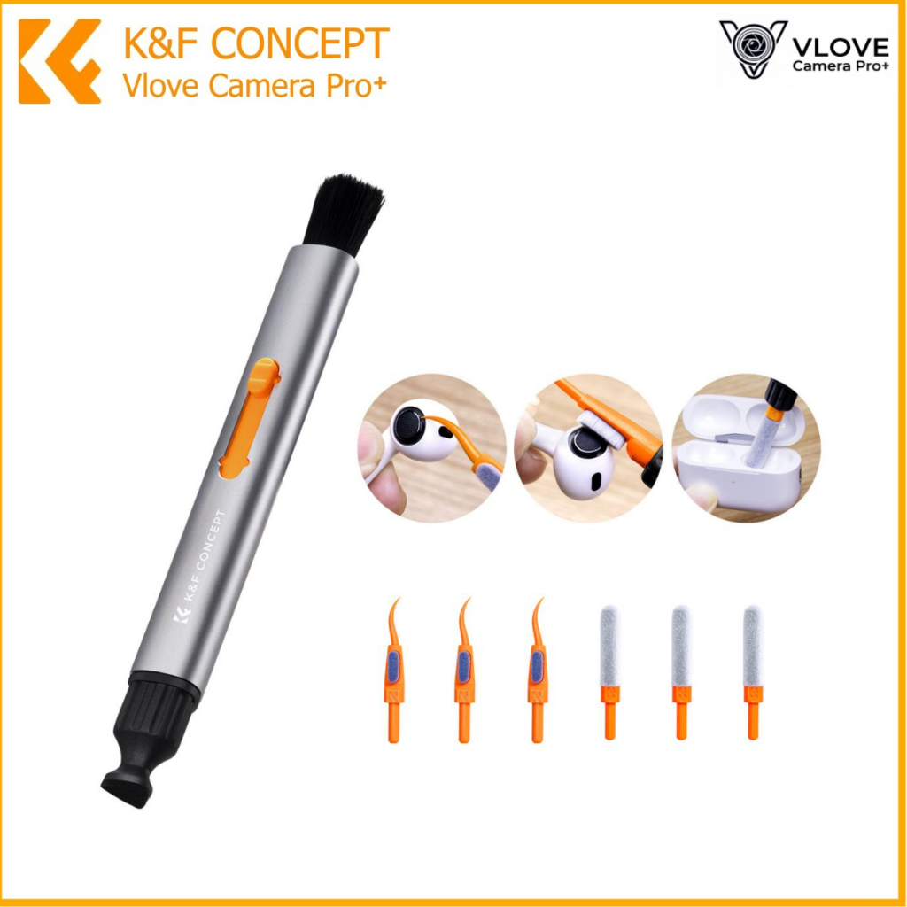 K&F Concept ชุดทําความสะอาดเลนส์ 7-in-1 – ปากกาแบบถอดเปลี่ยนได้, ฟองน้ํา, Strippers สําหรับกล้อง DSL