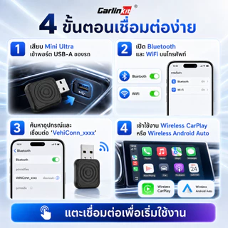 Carlinkit Mini Ultra 2025 อะแดปเตอร์ CarPlay Android Auto ไร้สาย 2-in-1 USB-A Bluetooth 5.2 WiFi 5.8GHz Plug & Play
