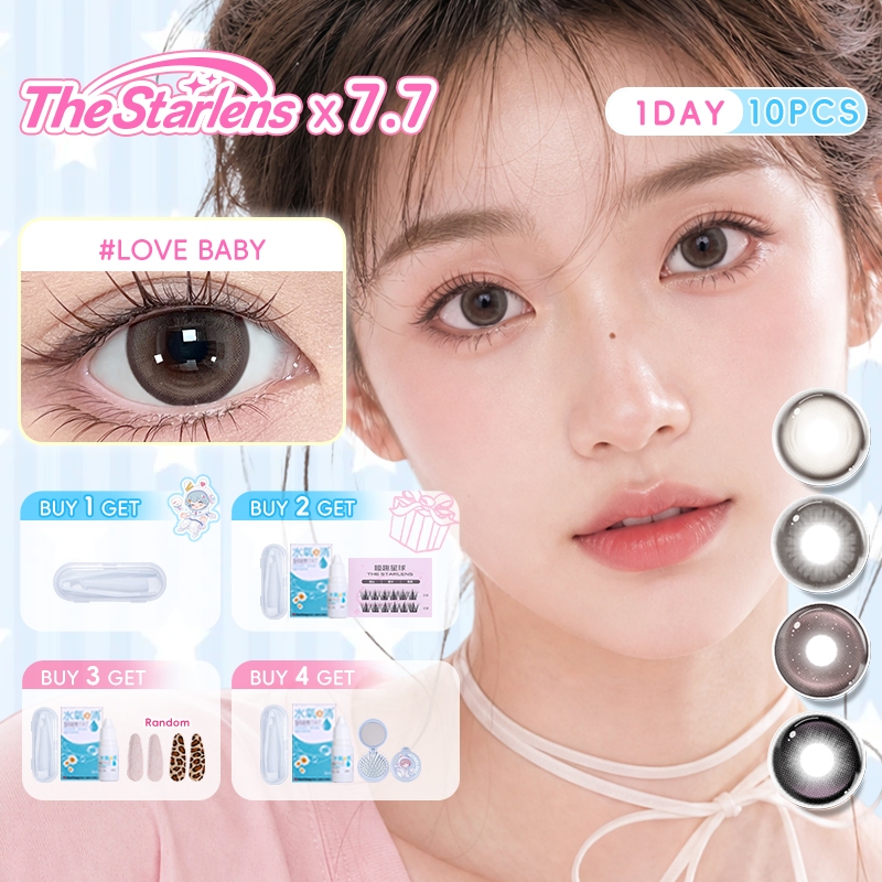 Starlens 10 ชิ้นคอนแทคเลนส์สําหรับ 1 วันใช้สีน้ําตาล/ชมพู DIA14.2-14.5 มม.ตาโตเกรด 0-8