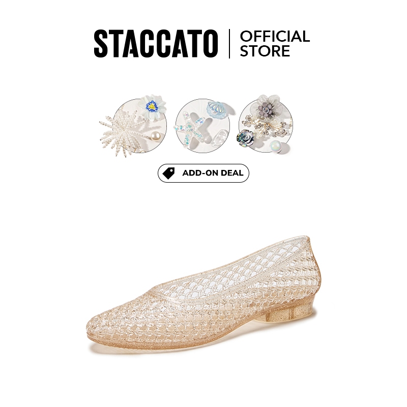 (ไซส์วิ่งเล็ก)Staccato Womens Jelly Shoes รองเท้าส้นเตี้ย  นุ่มสบาย ระบายอากาศได้ดี ให้ความรู้สึกเย็นสบาย รองเท้าเจลลี่ HJ002