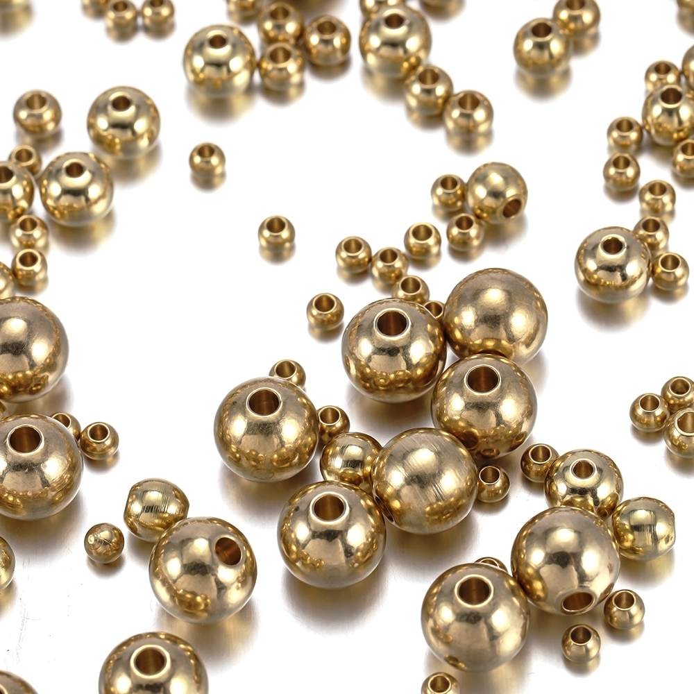 15-100ชิ้น เม็ดคั่น 3-8mm ลูกปัดทองเหลืองแข็ง ผิวเรียบเงา ลูกปัดสเปเซอร์ทองเหลืองดิบสำหรับทำเครื่องประดับ DIY