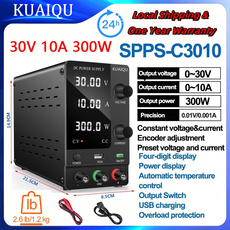 จัดส่งฟรีKUAIQU SPPS-C3010 แหล่งจ่ายไฟ DC แบบปรับได้ 30V 10A 60V 5A LCD 4 หลักจอแสดงผล Lab Bench แหล่งแรงดันไฟฟ้าสวิตช์ 120V 3A