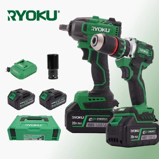 RYOKU ชุดเครื่องมือไฟฟ้าไร้สายพร้อมสว่านไร้แปรงถ่าน 13 มม. และประแจ 500NM