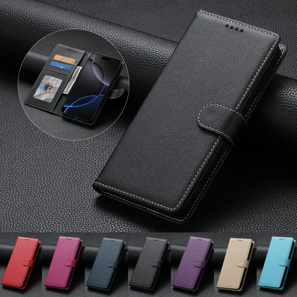 เคส Case for Samsung Galaxy A17 A27 A37 A57 A07 A06 A16 A26 A36 A56 A25 A55 A15 A25 A35 A55 A34 A54 5G เคสโทรศัพท์หนังฝาพับพร้อมช่องใส่บัตรสําหรับ Faux Leather Flip Cover Magnetic Wallet With Card Slots Soft TPU Shell Hand Strap เคสฝาพับ DF12