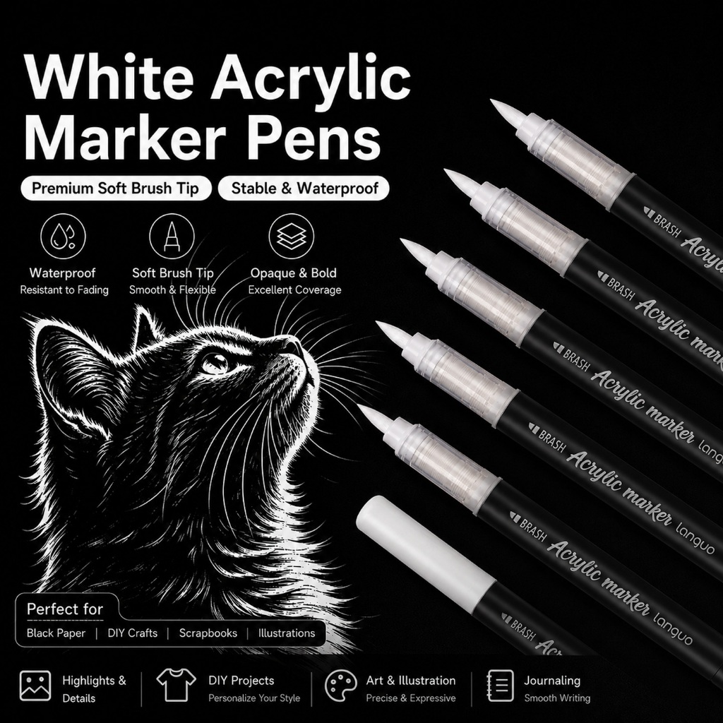 ของเหลวหมึกไฮไลท์เครื่องหมายอะคริลิทองเงินสีขาวสีดําศิลปะมือวาดกันน้ํานุ่มเคล็ดลับ