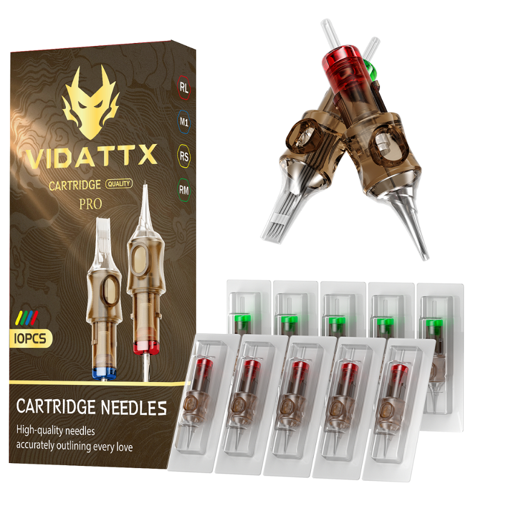 VIDATTX เข็มสัก 10 แพ็ค zhen ทำจากสแตนเลส 316 อุปกรณ์สักแบบใช้แล้วทิ้ง