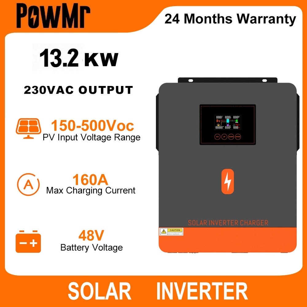 Powmr 13.2KW Off Grid/On Grid MPPT Hybrid Inverter สร้างขึ้นในตัวควบคุมเครื่องชาร์จพลังงานแสงอาทิตย์ 160A และอินพุต PV แบบ dual สำหรับ 90-500Voc รองรับแบตเตอรี่ LiFePO4 48V