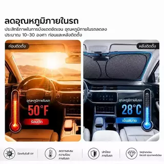 SEAMETAL ร่มกันแดดในรถม่านบังแดดที่บังแดดในรถยนต์บังแดดรถยนต์หน้ารถ กันUV แถมกระเป๋าหนัง