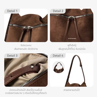 【7.4ใหม่】BOSTANTEN Lecity กระเป๋าสะพายข้างผู้หญิง Suede Hobo กระเป๋าสะพาย Soft Cloud-Like Texture ปรับ Ruched เปิด สไตล์เกาหลี สำหรับ Café Look & City Walk