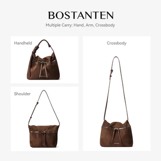 【7.4ใหม่】BOSTANTEN Lecity กระเป๋าสะพายข้างผู้หญิง Suede Hobo กระเป๋าสะพาย Soft Cloud-Like Texture ปรับ Ruched เปิด สไตล์เกาหลี สำหรับ Café Look & City Walk