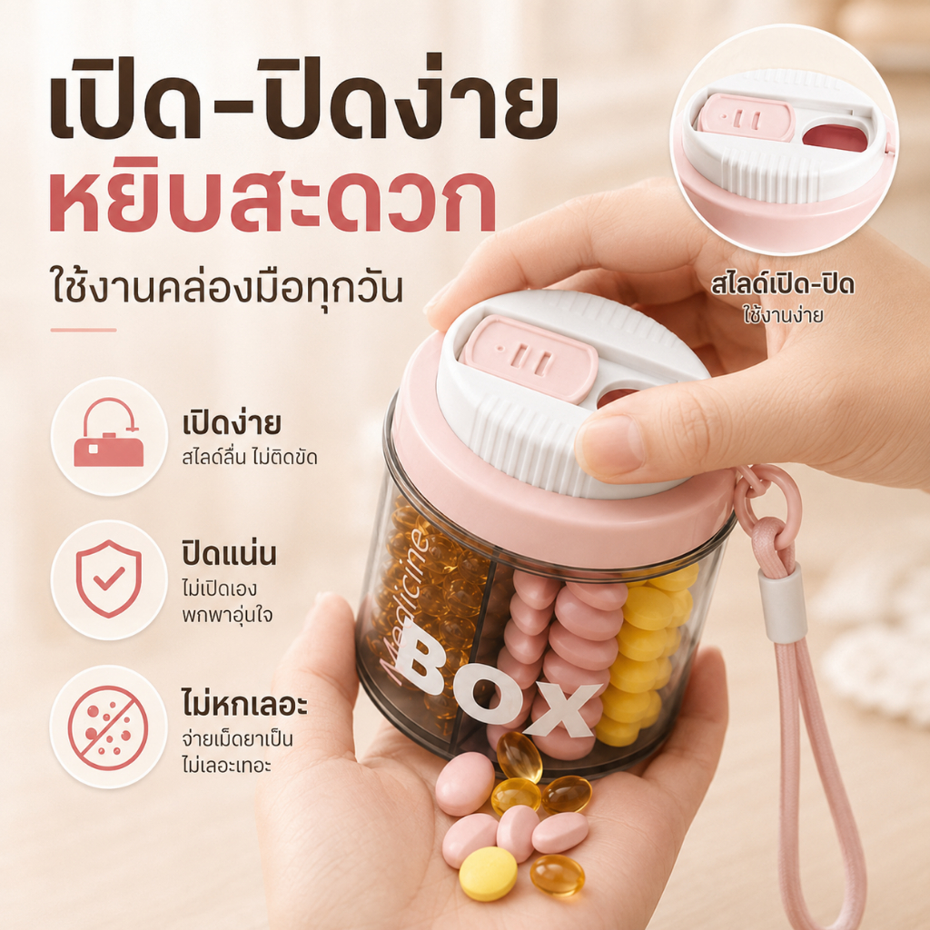 กล่องยา กล่องยาแบบพกพาช่องบรรจุเดินทางแบบพกพามินิมัลติฟังก์ชั่บรรจุกล่องยาจัดเก็บ