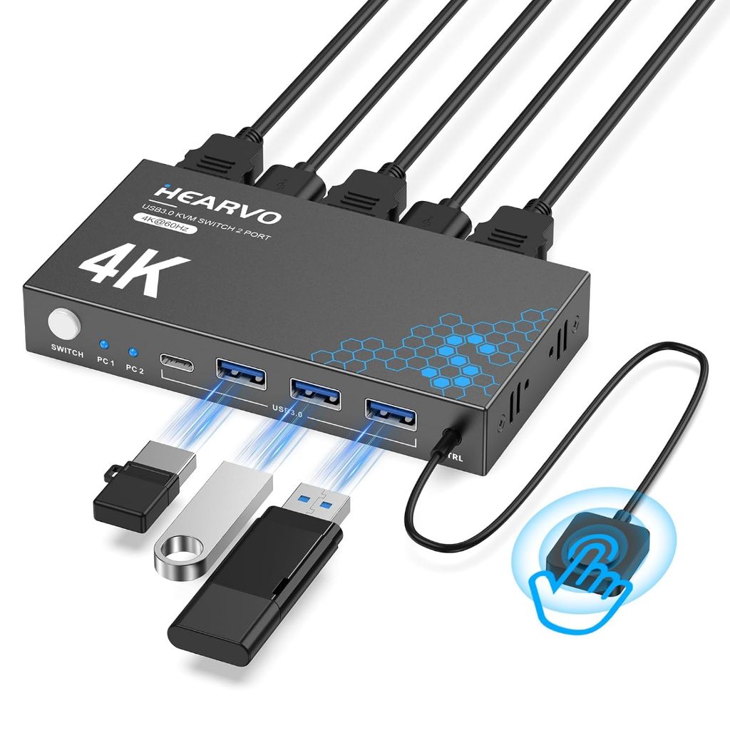 PWAY USB 3.0 HDMI KVM Switch 1 จอภาพ 2 คอมพิวเตอร์, 4K@60Hz KVM Switches สําหรับคอมพิวเตอร์ 2 ตัว Sh