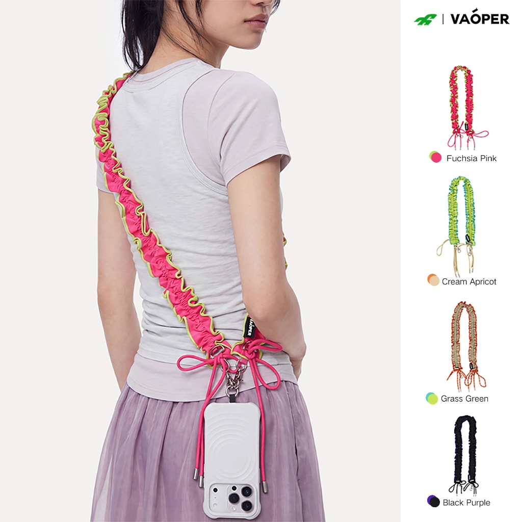 VAOPER Ruffled Contrast Nylon Bag Strap Adjustable Crossbody Phone Lanyard A078