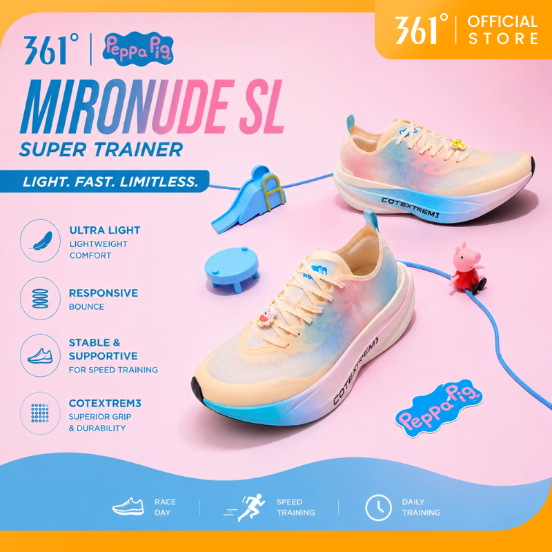 361 Degrees Mironude SL รองเท้าวิ่งซ้อมแข่ง ไม่มีแผ่นคาร์บอน น้ำหนักเบา สำหรับมาราธอนและ Super Training【US4-9】 672622220
