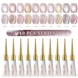 XEIJAYI 10ml - Peach Pink Cat Eye Gel Nail Polish 10-Color Set, เหมาะสำหรับร้านทำเล็บและทุกสีผิว