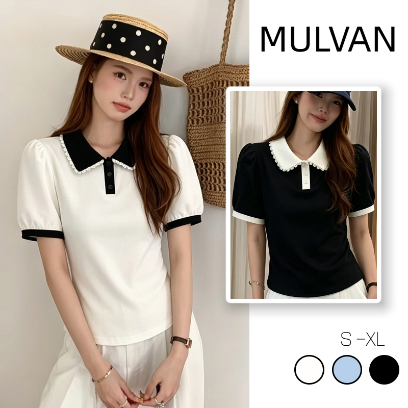 เสื้อโปโลแขนสั้น  ปลอกคอลูก ขนาดพลัส ไม้ การออกแบบสีชนกัน 3 สีให้เลือก เสื้อแฟชั่นผู้หญิง