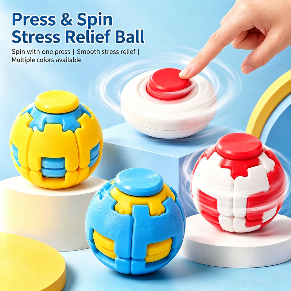 Press Spin Fidget Stress Ball 3D พิมพ์, ของเล่นสมองเพื่อการศึกษาสําหรับเด็ก, สํานักงานความวิตกกังวลบรรเทา Fidget Spinner สําหรับผู้ใหญ่