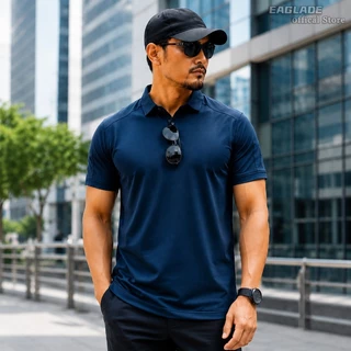 EAGLADE เสื้อโปโลสําหรับผู้ชาย Man เสื้อระบายอากาศยืดแห้งเร็วสําหรับทํางาน Commute ชุดลําลอง IXP สีฟ้า