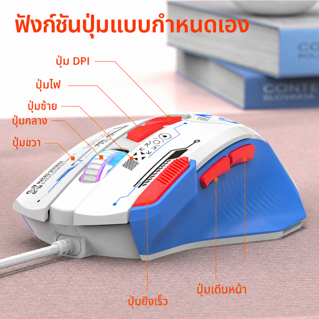 XUNFOX เมาส์สําหรับเล่นเกม เขียน 12800DPI แสงไฟหลัง 8 รูปที่ 3
