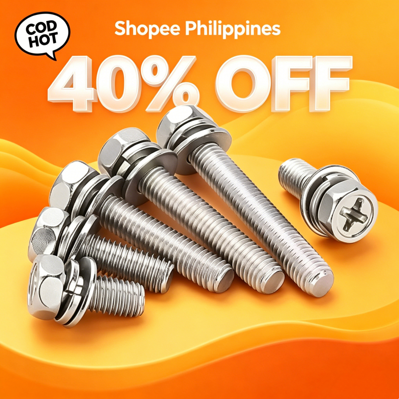 COD สกรูหกเหลี่ยมภายนอกร่องไขว้สแตนเลส316 316 Stainless Steel Phillips Hex Head Machine Bolt M4 M5 M