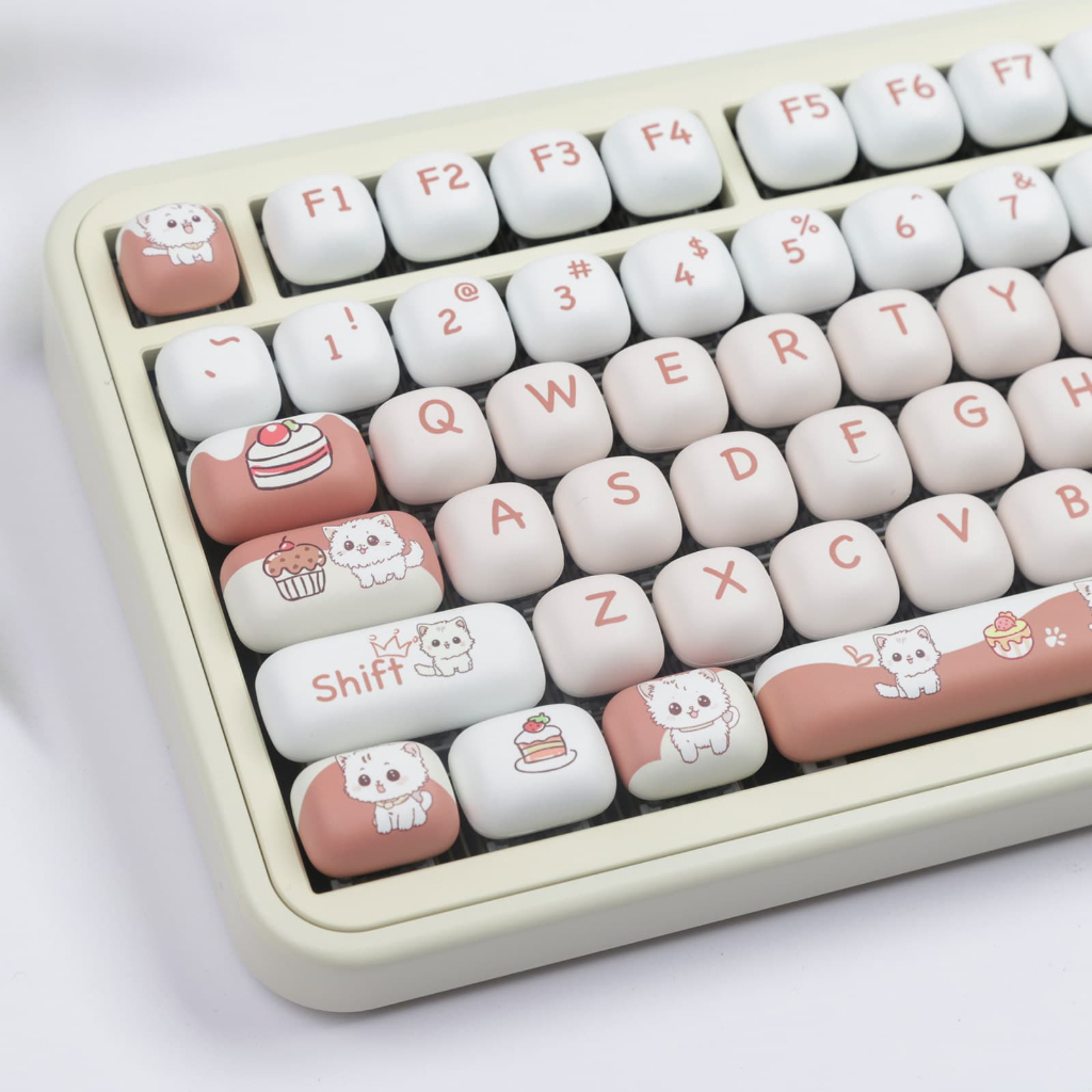 ขนมหวาน Cat Keycaps 147 คีย์ PBT Keycap โค้งมน MOG โปรไฟล์ DYE-SUB สําหรับ MX Switch คีย์บอร์ดเครื่อ
