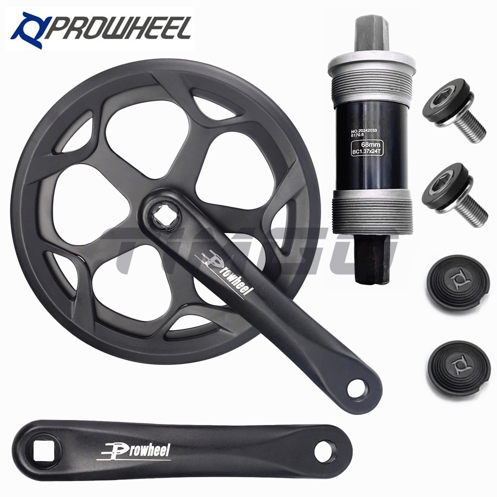Prowheel Fixie แผนที่จักรยานพับ 1x ความเร็ว Crankset 52T เดี่ยว Cahinring Square Taper 165 มม.Crank Arm อลูมิเนียม
