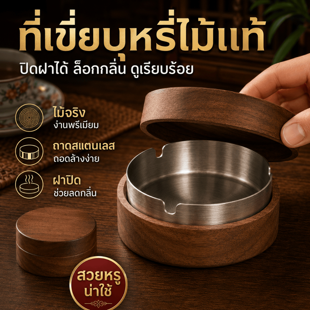 จัดส่งรวดเร็ว ที่เขี่ยบุหรี่ ไม้เนื้อแข็งพร้อมฝาปิด  ที่เขี่ยบุหรี่ในครัวเรือนระดับไฮเอนด์ ใช้กับโรงแรม ที่บ้าน นอกบ้าน cod