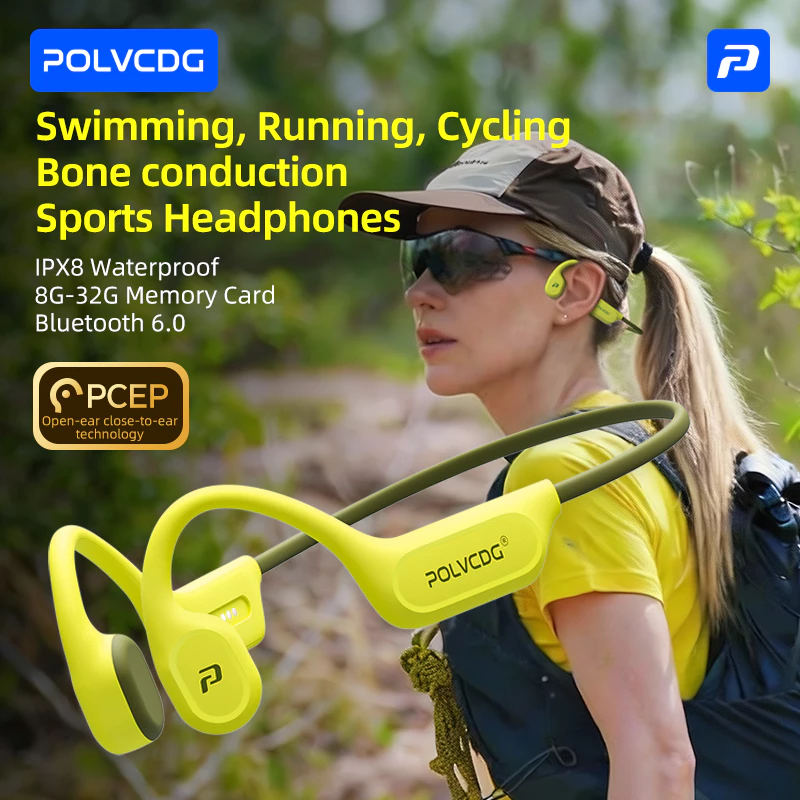 Polvcdg-X9-8G/32G -IPX8 ว่ายน้ํากันน้ํา Bone Conduction หูฟังกีฬา/ขี่จักรยาน/ฟิตเนสบลูทูธ 6.0 พร้อมไมโครโฟน